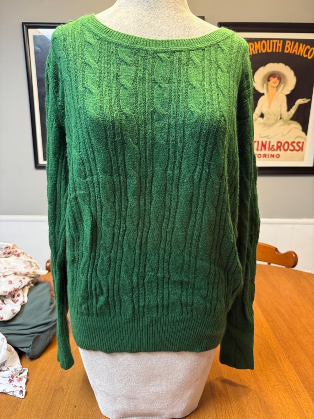 Green Cable Knit Sweater - Classic Boatneck